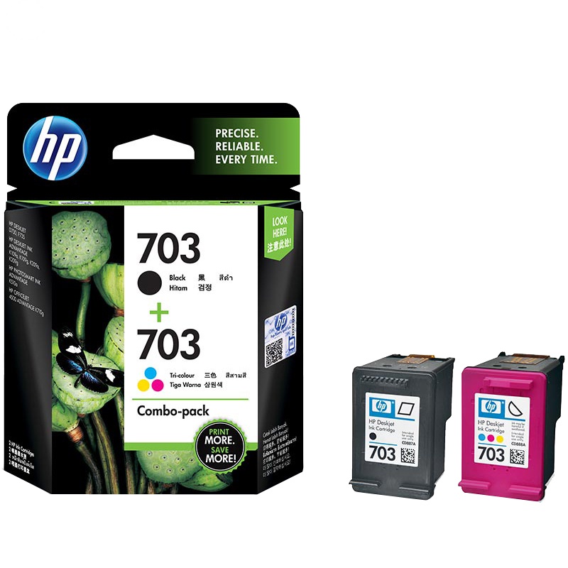惠普(HP)F6V32AA 703 黑色+彩色墨盒套装(墨盒/墨水)(适用 HP F735 D730 K109a/g)