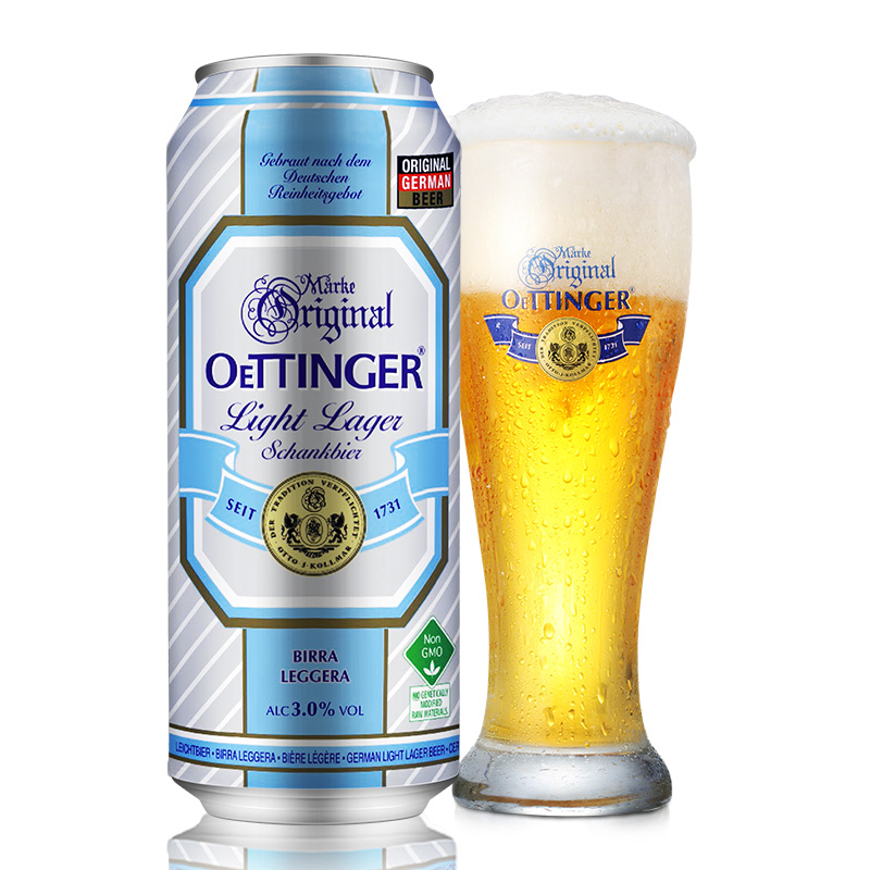 德国原装进口 奥丁格(OETTINGER)低卡路里 拉格啤酒500ml*24听整箱装