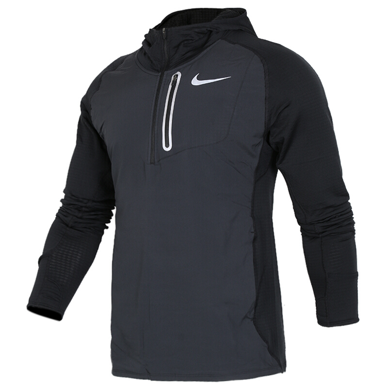 耐克(NIKE)男子薄绒半拉链运动训练跑步连帽长袖套头衫 859223-010