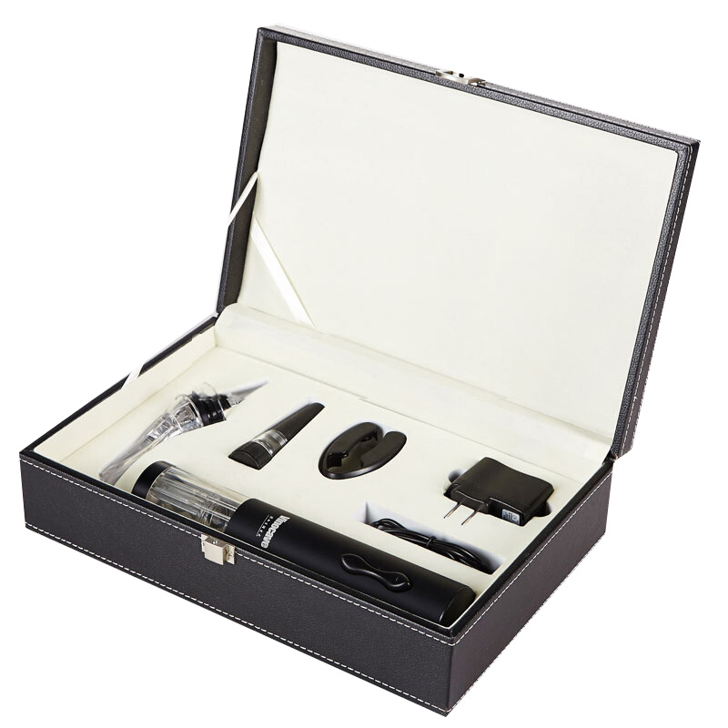 维诺卡夫(Vinocave)VA003R电动红酒开瓶器 真空瓶塞启瓶器 快速醒酒器酒具 定制礼盒 皮盒套装-红 5秒开瓶