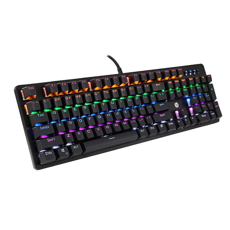 惠普(HP)GK100插拔轴 混光 机械键盘104键有线USB游戏键盘 机械青轴 黑色面板 黑色键帽