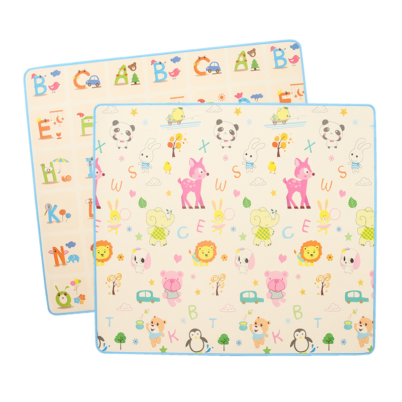 双面双色XPE宝宝爬行垫家用环保泡沫地垫客厅爬爬垫 梦幻动物+趣味字母 180*200*2cm