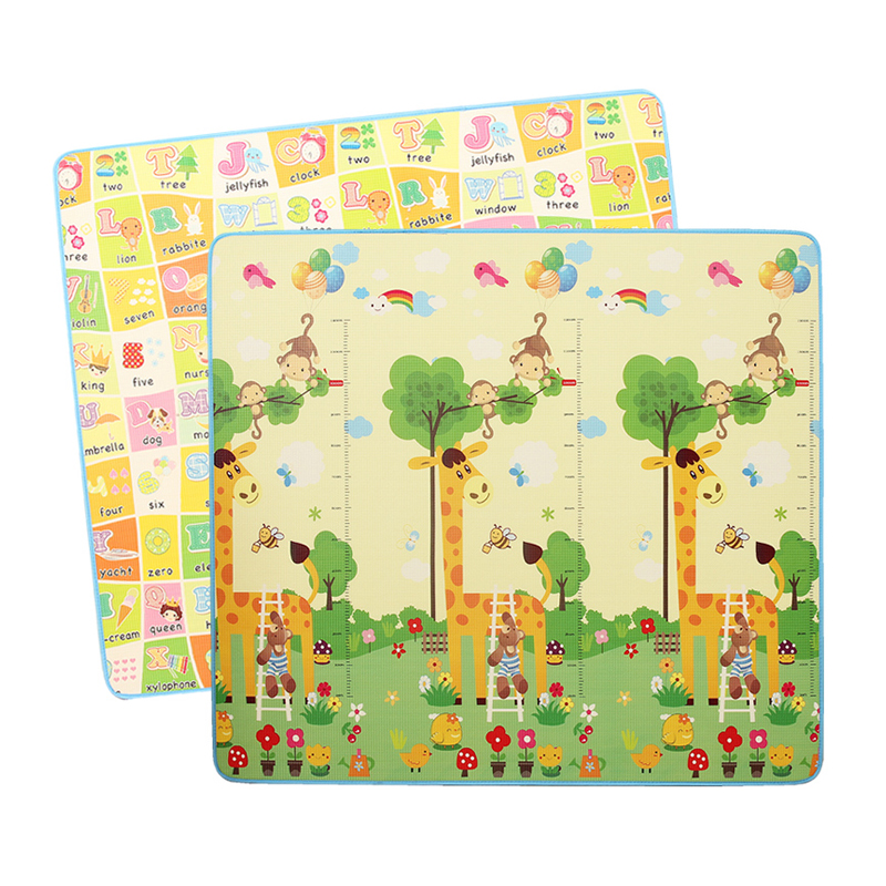 双面双色XPE宝宝爬行垫家用环保泡沫地垫客厅爬爬垫 长劲鹿+可爱方格 180*120*1cm