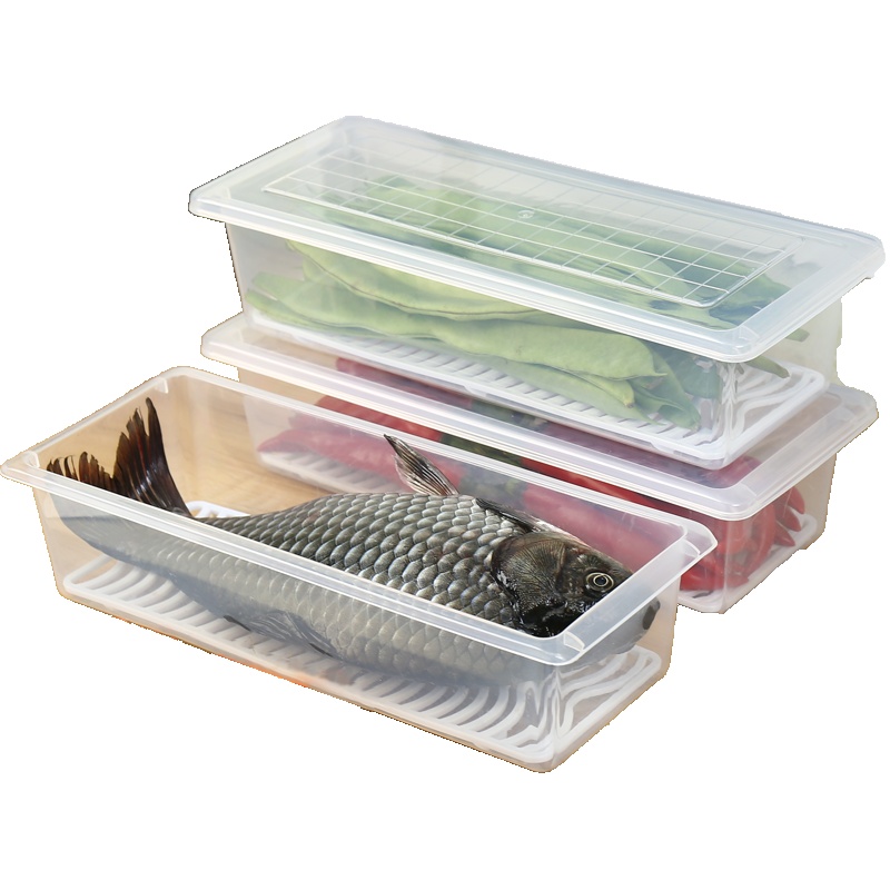 宝优妮 冰箱保鲜收纳盒[2只装]厨房蔬菜鱼盒带盖沥水食物储存盒 DQ-9021-3冰箱保鲜盒2只装