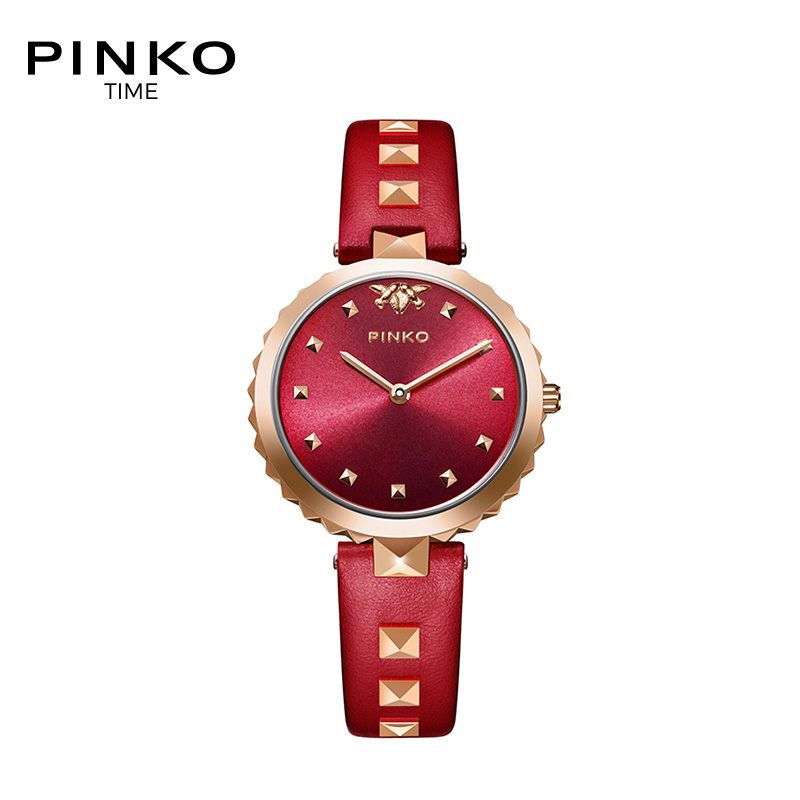 意大利进口PINKO手表 欧美品牌女士简约时尚石英表女Pecan系列红色皮带