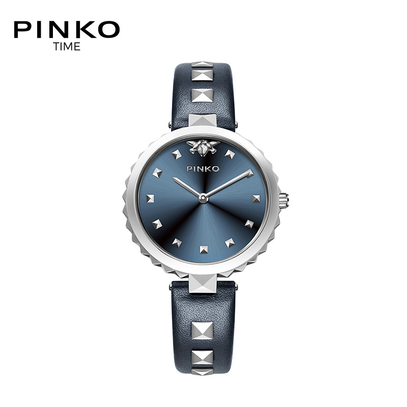 欧美品牌意大利进口Pinko简约时尚石英女表女士Pecan系列天蓝色牛皮带