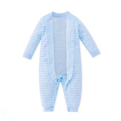 米乐鱼 纯棉婴儿连体衣 春装中开长袖爬爬服 0-3岁宝宝家居服(星晴条纹)