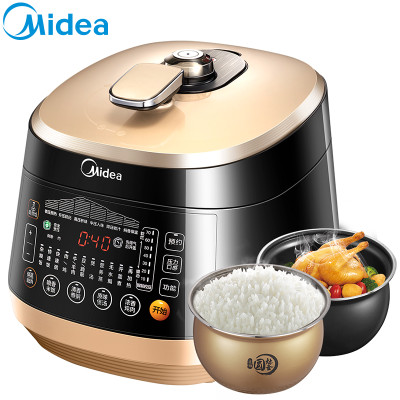 美的(Midea)电压力锅WQS50B18 4.8L容量 圆灶釜双胆 十重保护 微电脑按键式 24小时预约电压力锅压力煲