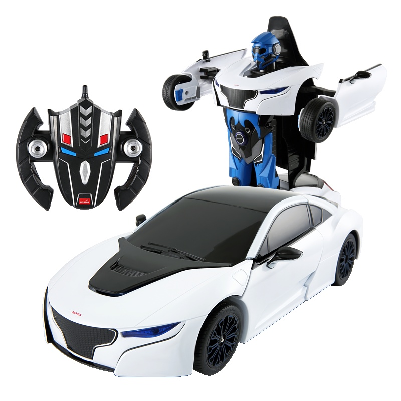 星辉（Rastar）RS战警一键遥控变形汽车机器人带语音遥控车男孩儿童玩具74700白色
