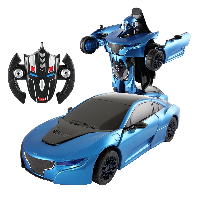星辉(Rastar)RS战警一键遥控变形汽车机器人带语音遥控车男孩儿童玩具74700蓝色
