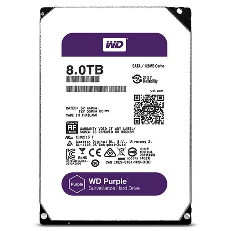 西部数据(WD)紫盘 8TB SATA6Gb/s 256M 监控硬盘(WD81EJRX)