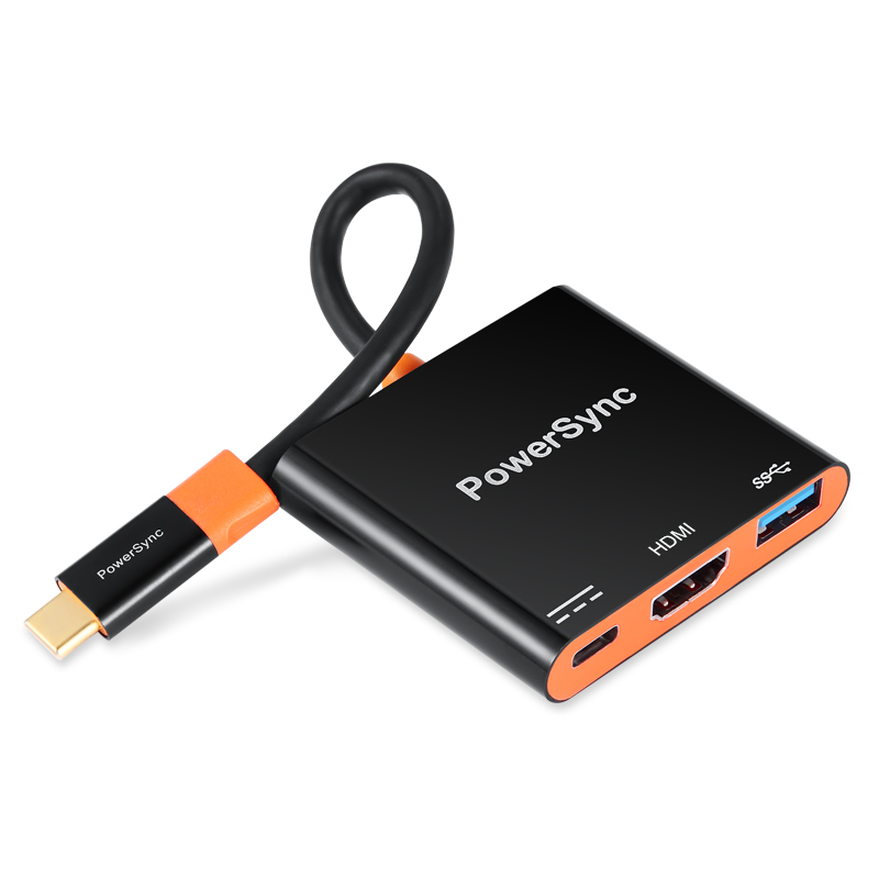 包尔星克PowerSyncType C 转HDMI/USB3.0/typeC B 3口转接线0.15米