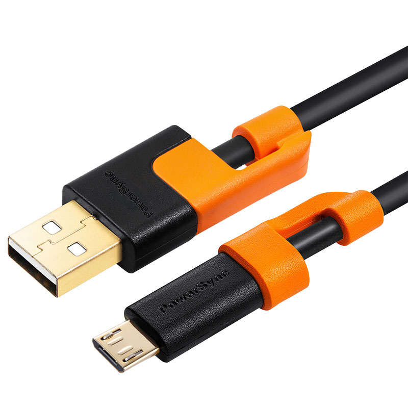 包尔星克PowerSync 手机micro安卓数据充电线 连接线 MICRO USB 抗摇摆黑配橘