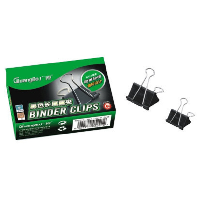 广博 51mm(2") 1# 12只装 黑色 长尾票夹 PJ5221 (盒)