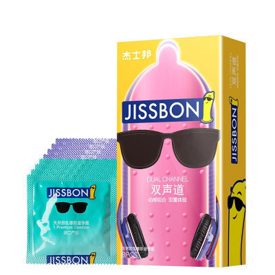 杰士邦jissbon双声道动感组合安全套8只装超薄g点颗粒螺纹避孕套保险情趣套套男用女用