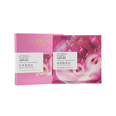 欧莱雅(LOREAL)清润葡萄籽鲜粹面膜 25g*5片 滋润营养;保湿补水 鲜活亮泽