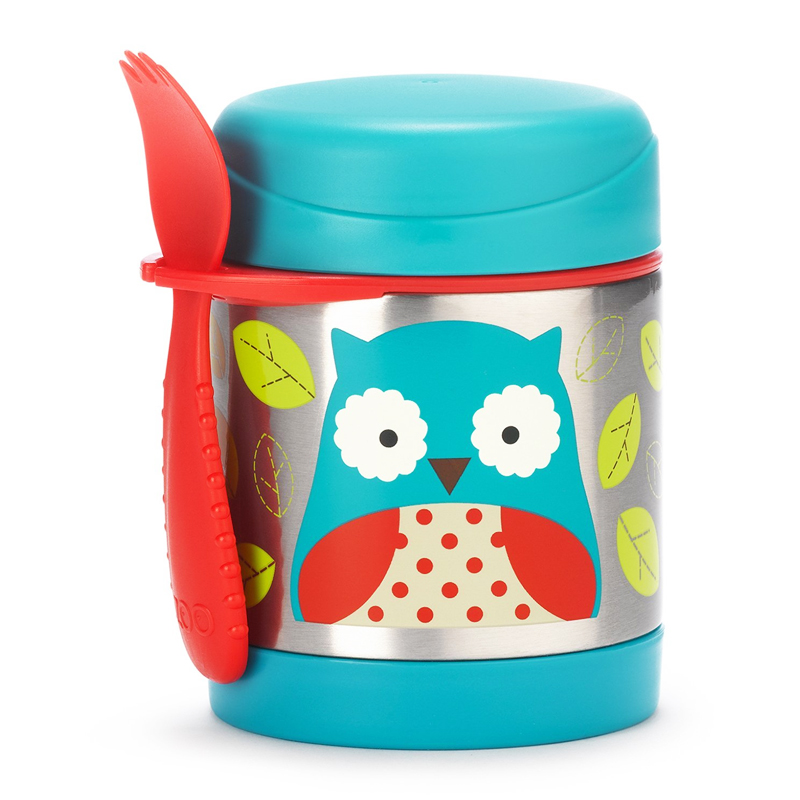 SKIP HOP儿童动物园系列保温罐不锈钢真空食壶餐盒饭盒 配餐叉 猫头鹰款 325ML 12个月以上 可做水杯