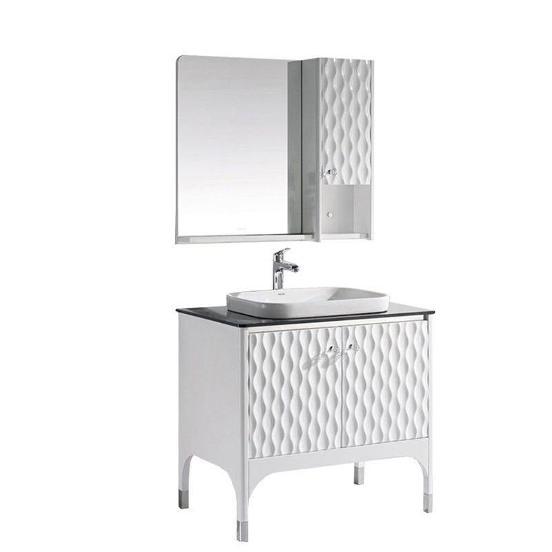 法恩莎新款实木浴室柜 3D奈丽白色现代时尚简约面盆FPGM4698A卫浴柜浴室镜柜套装