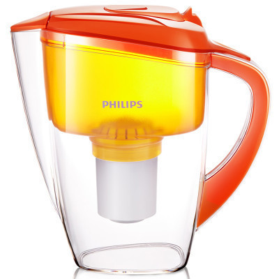 飞利浦(PHILIPS)家用净水壶 净水器 双重过滤 2.5L橙色 WP3813