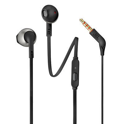 JBL T205 半入耳式耳机手机线控耳塞带麦运动双耳低音立体声耳机 黑色