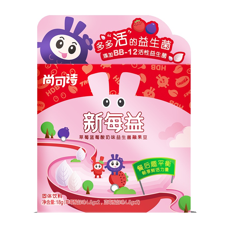 尚可诗新每益益生菌溶豆(草莓蓝莓味)18克/盒融果豆 酸奶溶溶豆 果蔬小溶豆 健康营养不上火儿童零食 盒装 膨化类点心