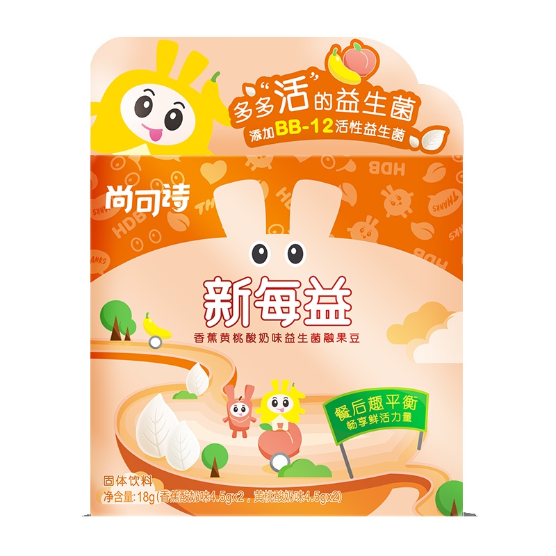 尚可诗新每益益生菌酸奶溶豆融果豆(香蕉黄桃味)18克/盒 溶溶豆小溶豆果蔬溶豆儿童零食 盒装 膨化类点心