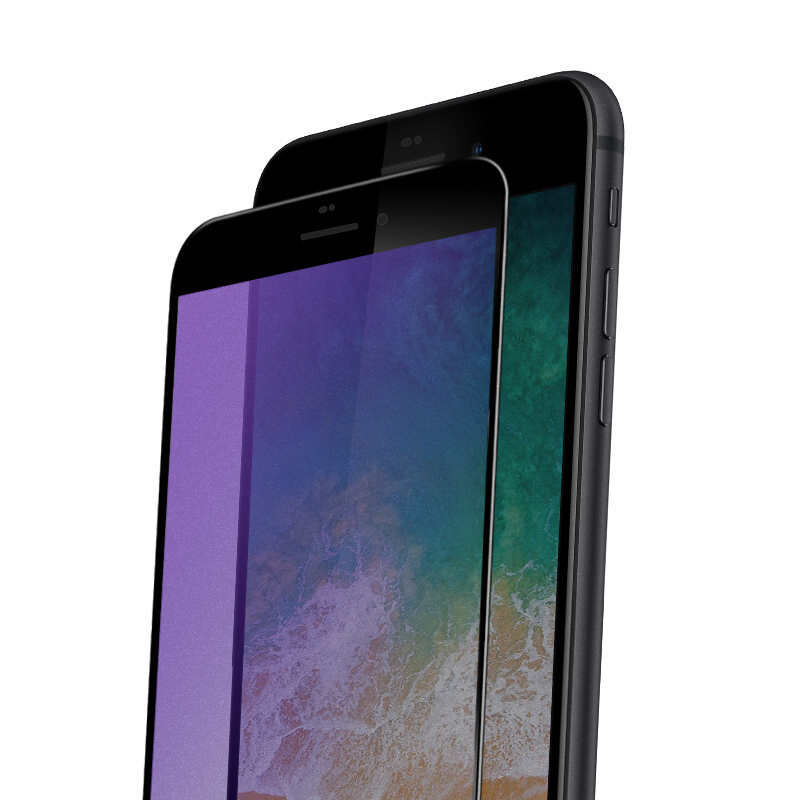 ESCASE 苹果iPhone8/7Plus全屏钢化膜全复盖膜蓝光 磨砂真防指纹紫光手机贴膜 ES07黑色