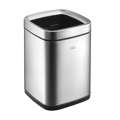 EKO(宜可)不锈钢无盖垃圾桶 家用免脚踏小号垃圾筒 厨房客厅欧式方形垃圾篓 9088 砂钢 9L