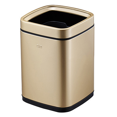 EKO(宜可)不锈钢无盖垃圾桶 家用免脚踏小号垃圾筒 厨房客厅欧式方形垃圾篓 9088 香槟金 12L