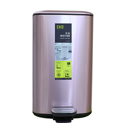 EKO(宜可）不锈钢脚踏垃圾桶 家用小号大号翻盖厨房卫生间厕所客厅欧式方形静音垃圾筒 9388 玫瑰金 12升