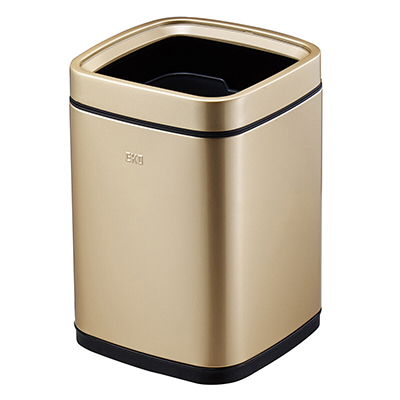 EKO(宜可)不锈钢无盖垃圾桶 家用免脚踏小号垃圾筒 厨房客厅欧式方形垃圾篓 9088 香槟金 6L