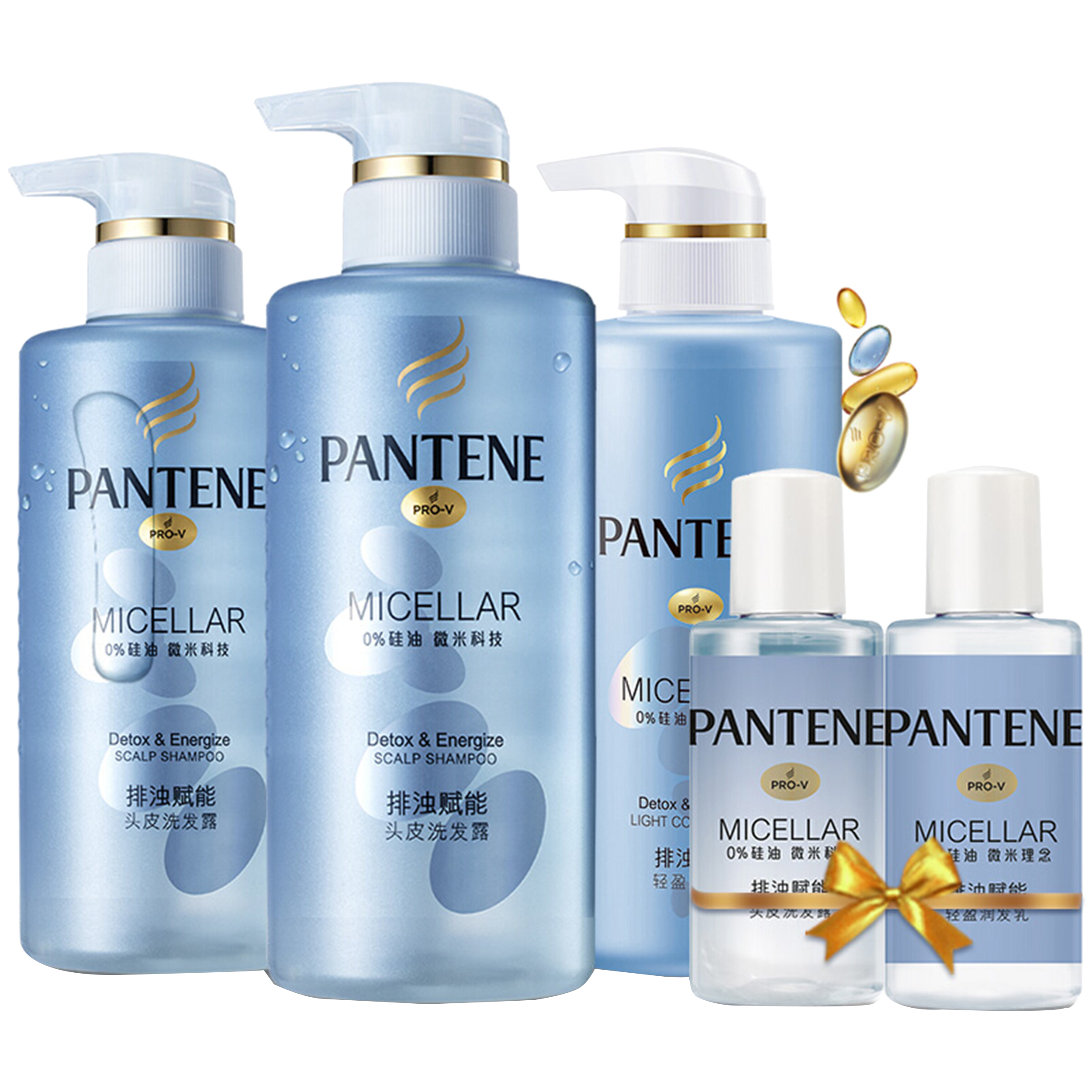 潘婷(PANTENE)排浊赋能无硅油洗发露洗发水300ml*2+50ml*1+护发素300ml*1+50ml*1
