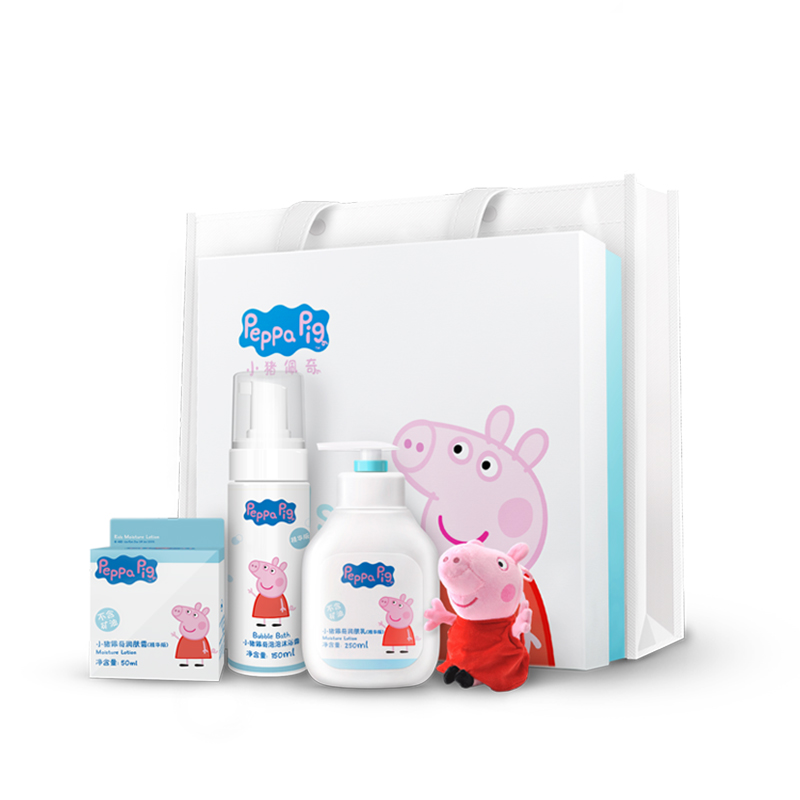 [苏宁自营]小猪佩奇(Peppa Pig)婴儿润肤霜50ml+润肤乳250ml+泡泡沐浴露150ml+佩奇玩偶礼盒套装