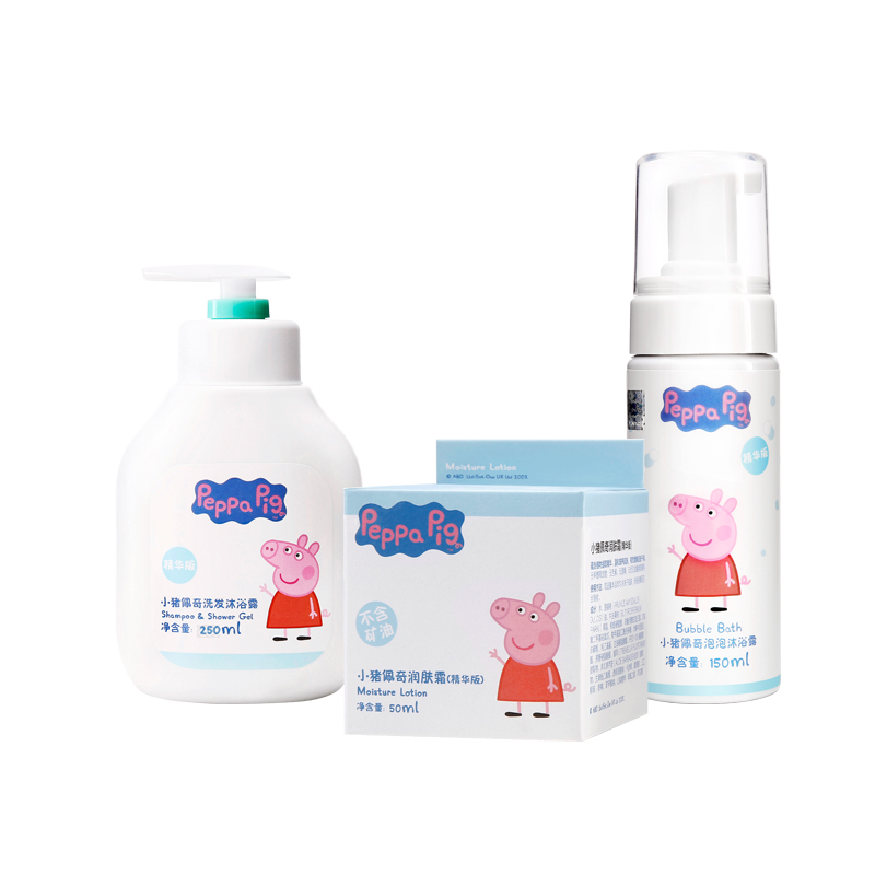 [苏宁自营]小猪佩奇(Peppa Pig)婴儿润肤霜50ml+洗发沐浴露250ml+ 泡泡沐浴露150ml+正版玩偶套装