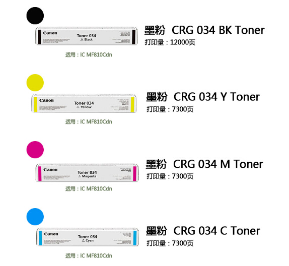 佳能(Canon) CRG-034 彩色墨粉(适用iC MF810Cdn)