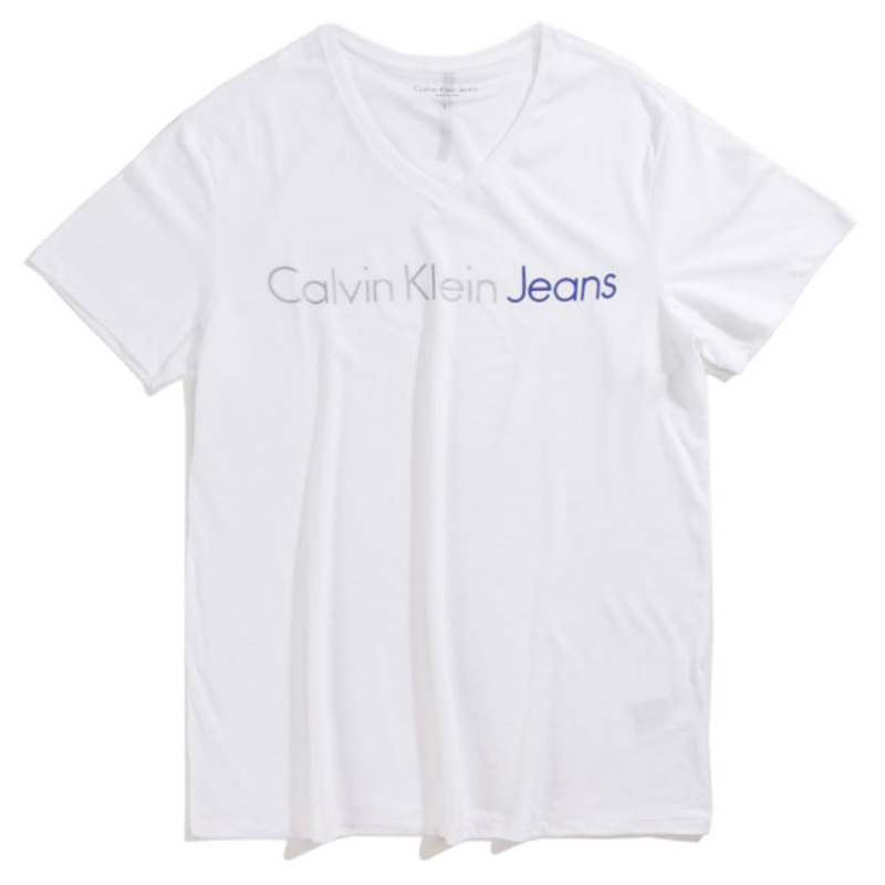 卡尔文·克莱恩(Calvin Klein) 41E5141 男士V领棉质纯色基本款LOGO短袖男夏季 男装 修身CKT恤