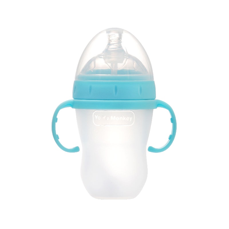 优优马骝硅胶奶瓶婴儿宽口径耐摔防胀宝宝断奶硅胶奶嘴奶瓶礼盒2个240ML装MS2096 蓝色