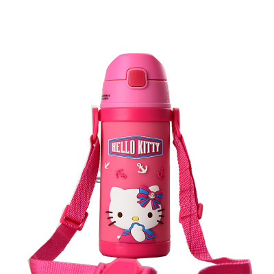 HelloKitty凯蒂猫双用儿童3D吸管杯304不锈钢水杯420ml粉红宝宝喝水杯KT-3736