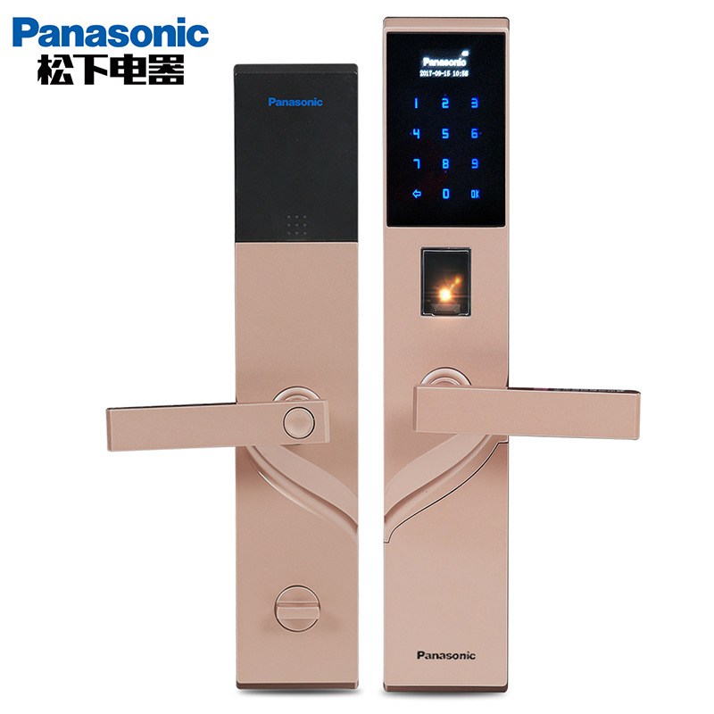 松下(Panasonic)指纹锁家用防盗门电子锁V-M781CL智能感应锁密码指纹锁 右开 香槟金