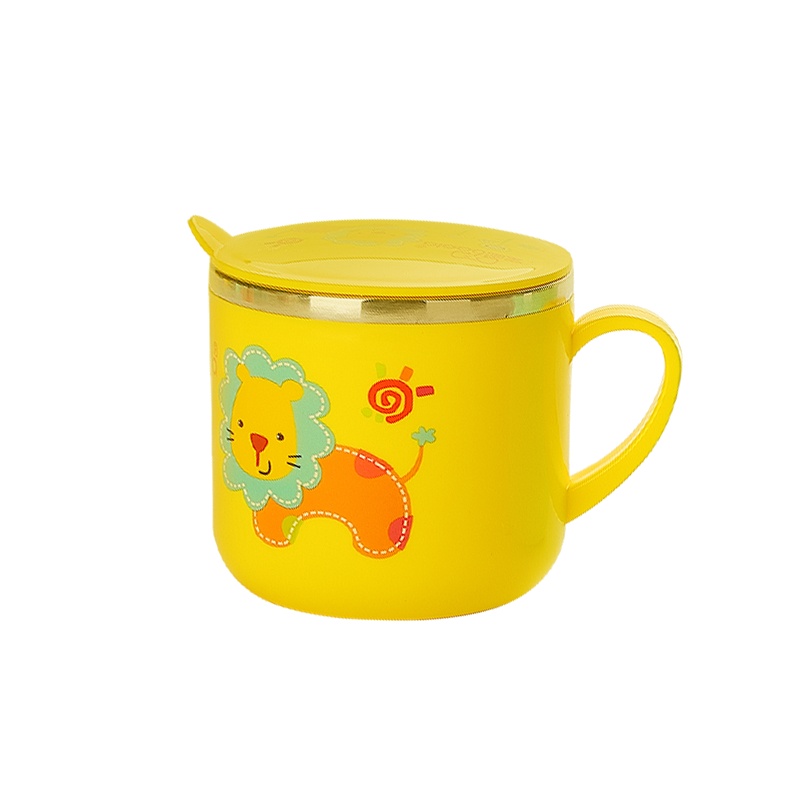 宝啦 儿童304不锈钢水杯 宝宝防摔带盖喝水小口杯 幼儿园牛奶杯子----3010密杯-活力黄