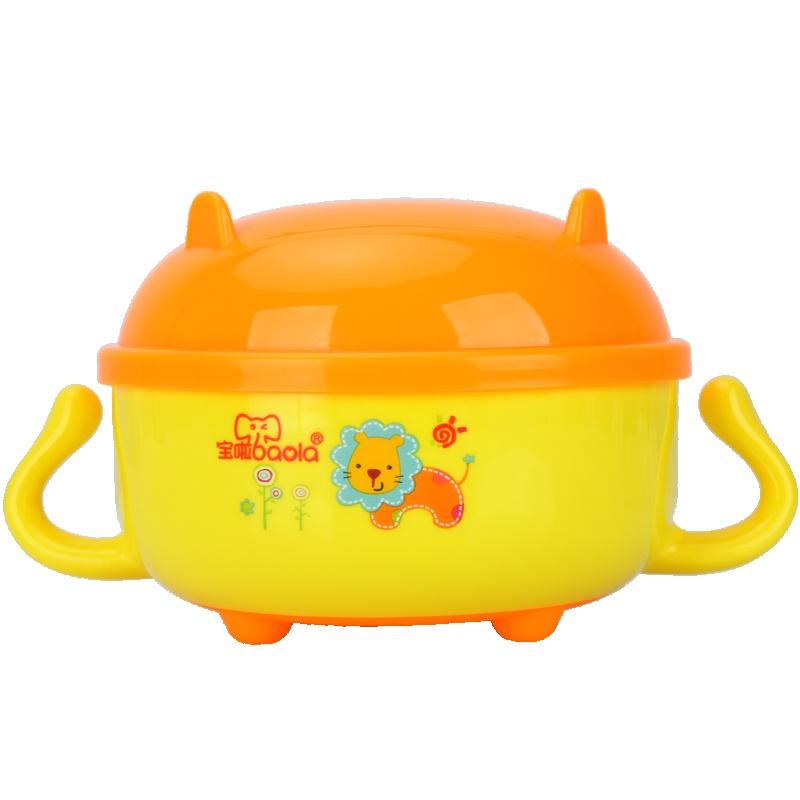 宝啦 ( 420ML ) 儿童餐具宝宝辅食碗婴儿不锈钢饭碗幼儿防摔学吃饭训练碗便携-----3022黄色狮子