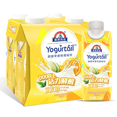 光明莫斯利安Yogurtail双发酵酸乳饮品(甜橙苹果)330mLX4