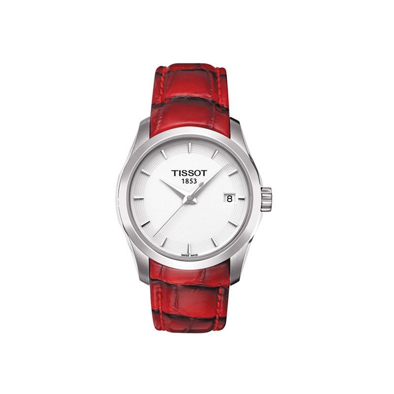 天梭(TISSOT) 女士库图系列 简约时尚 皮革表带 瑞士品牌石英表女T035.210.16.011.01