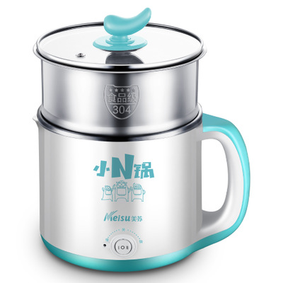 美苏(meisu)电煮锅MS-AM01蓝色+蒸笼 电火锅 多功能 电热锅 学生锅 304不锈钢 电锅 1.5L