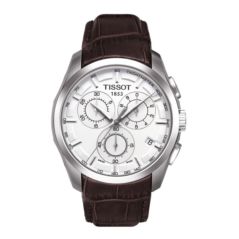 天梭(TISSOT) 库图系列 三眼指针石英 皮革表带 男士腕表 T035.617.16.031.00