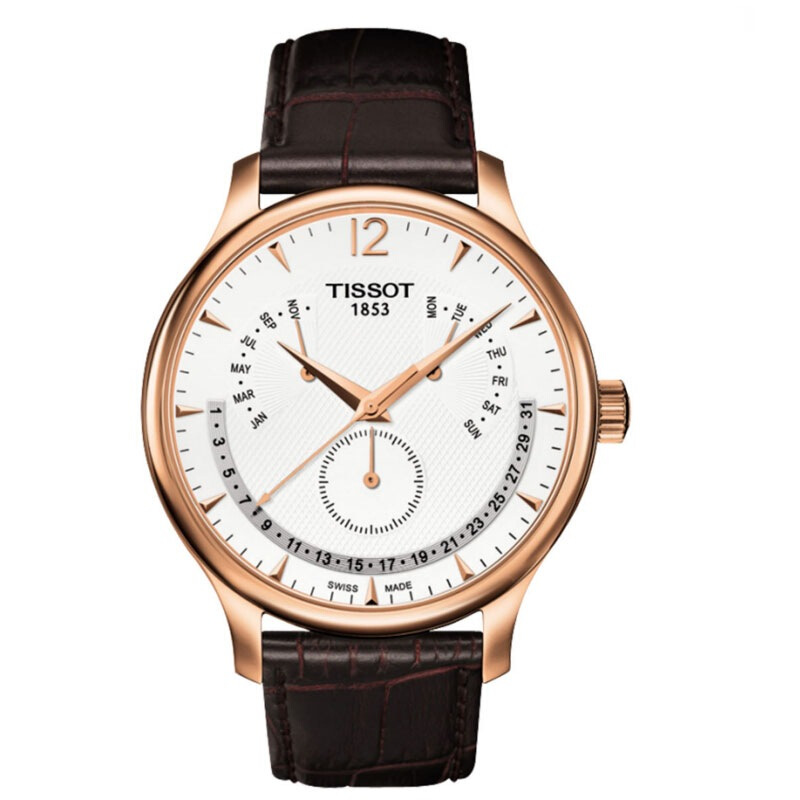 天梭(TISSOT)俊雅系列 皮带日历 白盘 皮革表带 石英男表T063.637.36.037.00