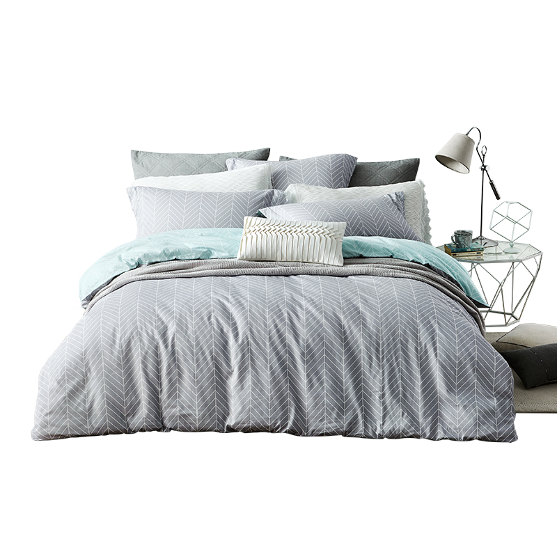 LOVO家纺床品四件套 全棉斜纹40S 时尚条纹风格 床上用品纯棉床单被套枕套 1.5/1.8米床 记忆空间