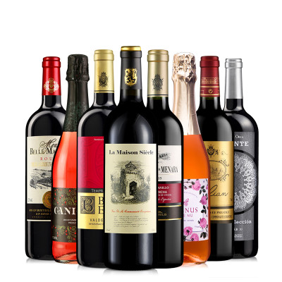 梦诺红酒 法国原瓶进口红酒干红起泡8支组合礼包 750ml*8