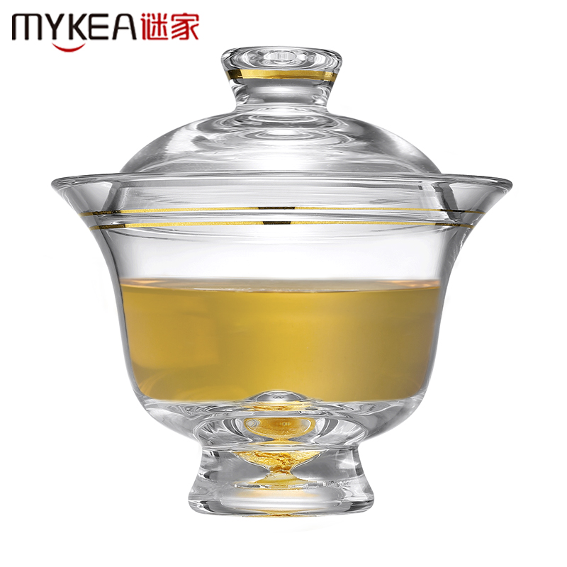 谜家 盖碗茶杯玻璃大号三才碗敬茶杯功夫茶碗 铂榭盖碗 铂榭盖碗单只