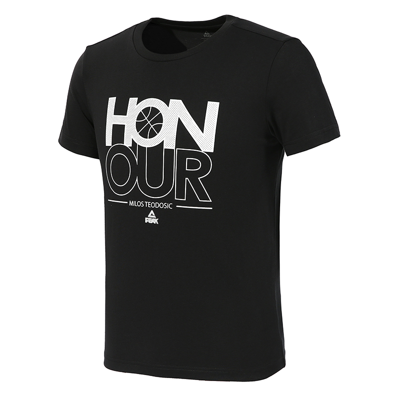 匹克(PEAK) 2018新款圆领男士T恤篮球衣纯棉透气时尚字母印花打底衫常规 DF682541